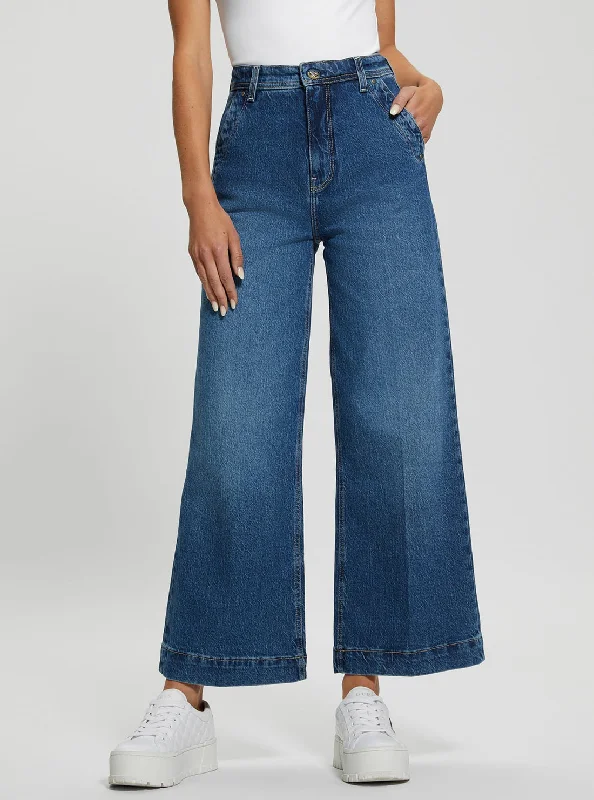 High-Rise Dakota Wide Leg Jeans in Mid Wash Stylish Slim Fit Denim
