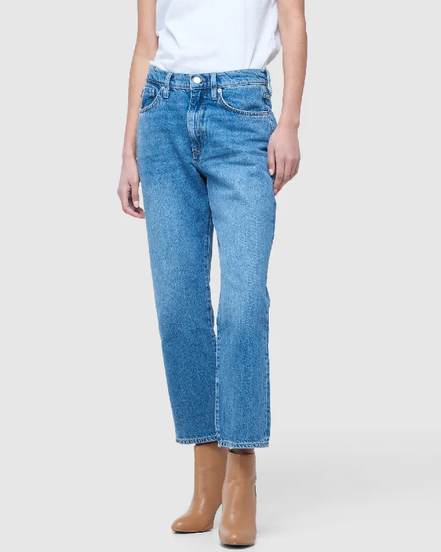 High Rise Straight Jeans | Mid Indigo Aged Elegant Dark-Wash Bootcut Jeans