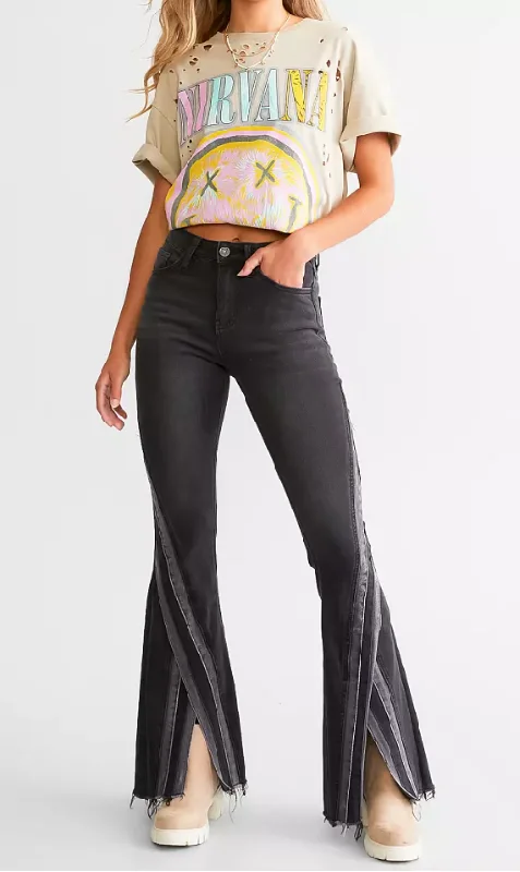 High Rise Super Split Flare Jeans Trendy Skinny Fit Jeans