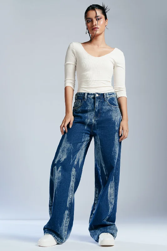 Indigo Twilight Wide Leg Jeans Trendy Colored Denim Jeans