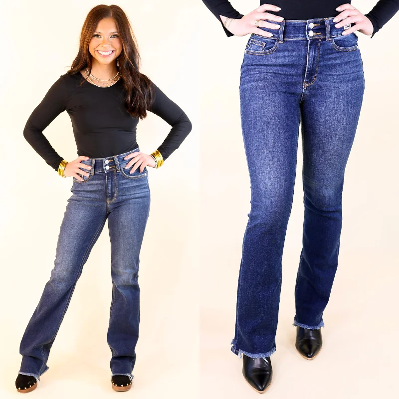 Judy Blue | A New Me Double Button Bootcut Jeans in Dark Wash Comfortable Mid-Rise Jeans