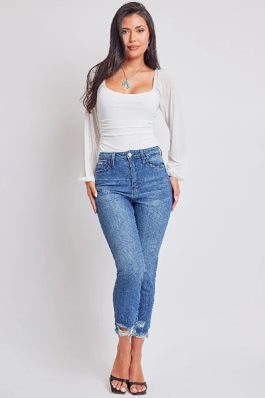 Women's Dream Cropped Frayed Slim Straight Jeans Classic Button Fly Jeans