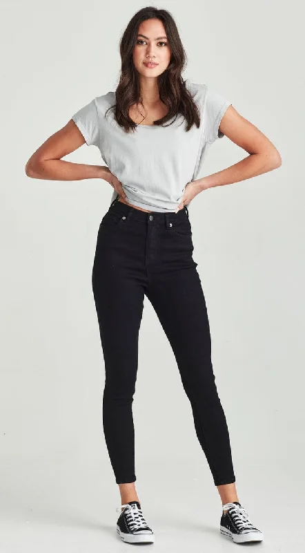 Junkfood Jeans | Bowie Ankle Grazer | Black Elegant Raw Hem Jeans