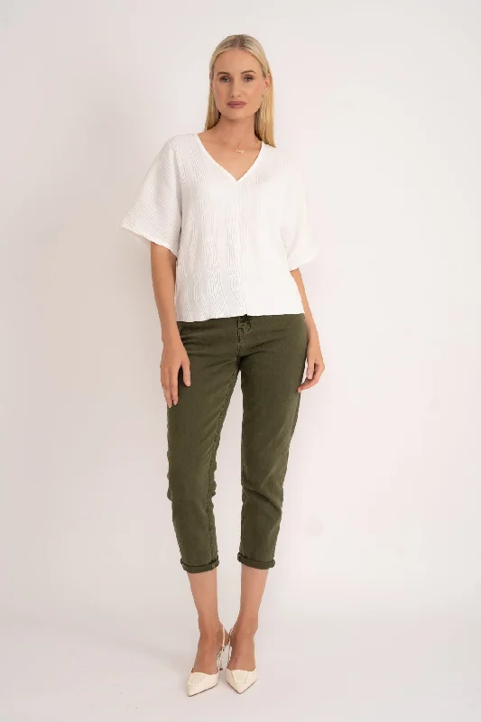 Khaki High Waisted Mom Jeans Trendy Cut-Off Denim Shorts