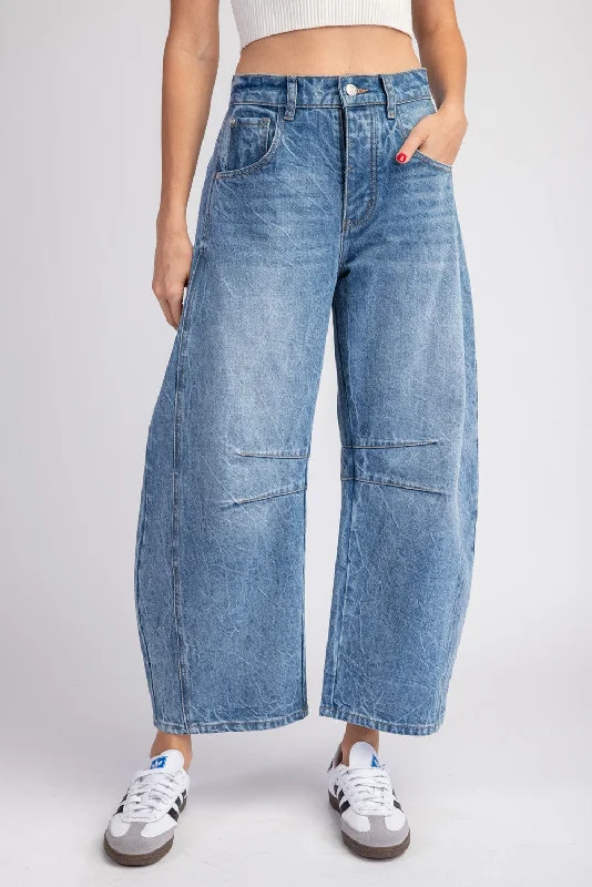 MINERAL WASHED BARREL JEANS Elegant Skinny Leg Jeans