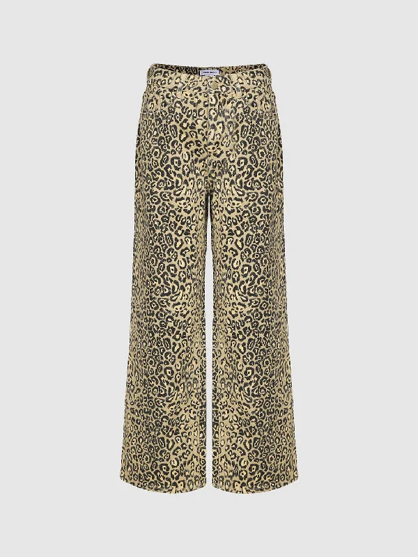 Leopard Printed Denim Jeans Stylish Shredded Denim Jeans