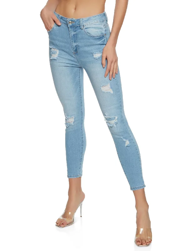 WAX Distressed High Waisted Jeans Fashionable Cropped Denim Jeans