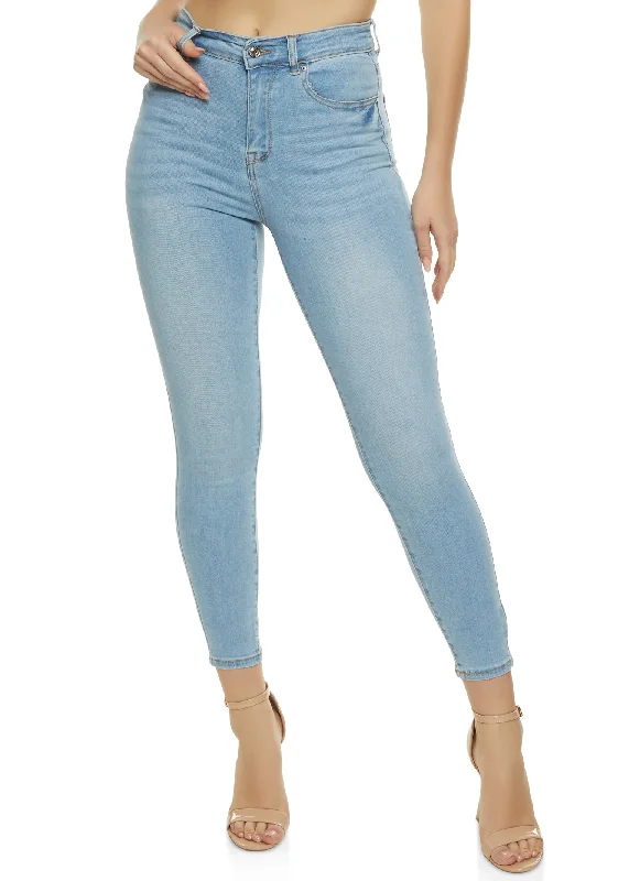WAX High Rise Solid Cropped Skinny Jeans Chic Dark-Wash Skinny Jeans