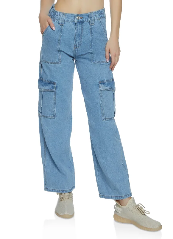 WAX Wide Leg Cargo Jeans Stylish High-Waist Skinny Denim