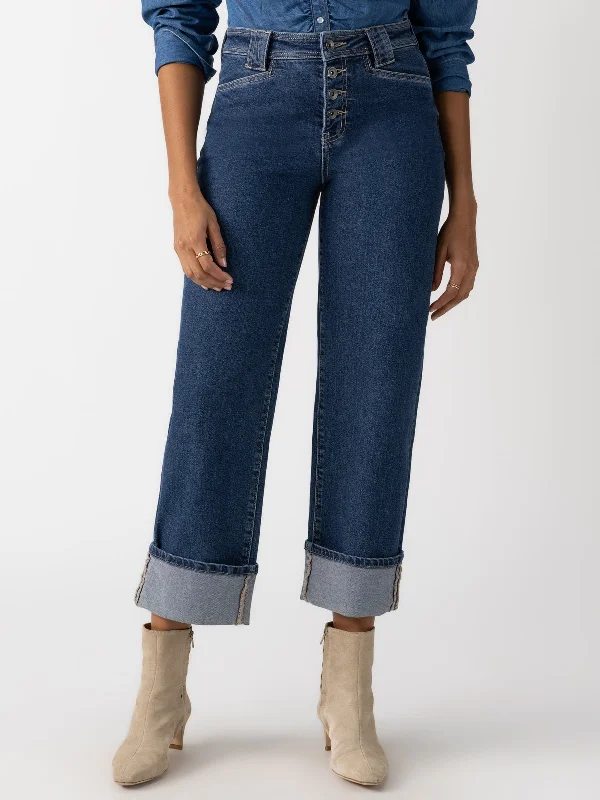 Luna Cuffed Standard Rise Jeans Solstice Fashionable Frayed Hem Denim