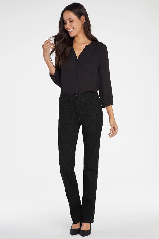 Marilyn Straight Pull-On Jeans - Black Casual Distressed Skinny Jeans