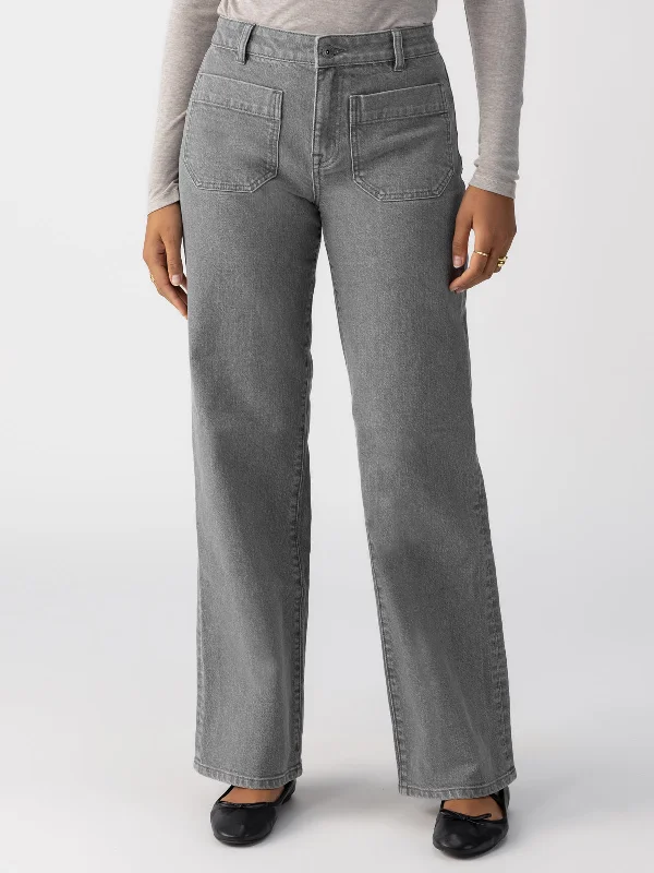 Marine Full Length Standard Rise Jeans Asphalt Chic Rolled Cuff Denim Jeans