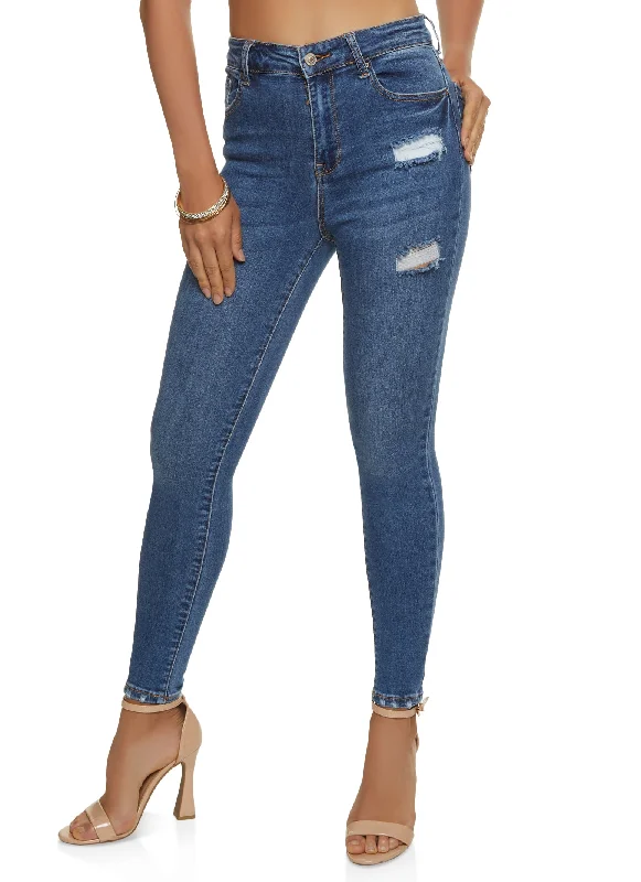 WAX Basic Distressed High Waist Skinny Jeans Trendy Wide-Legged High-Waist Jeans