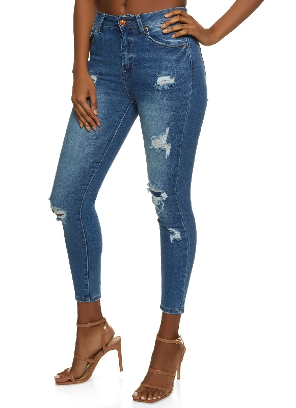 WAX Distressed High Waisted Jeans Comfortable Dark Wash Jeans