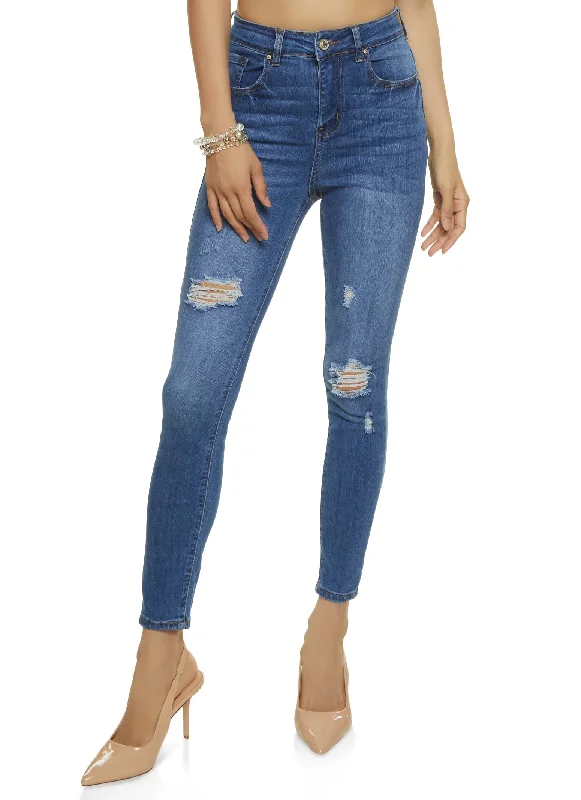 WAX Stretch Distressed High Rise Jeans Cozy Relaxed Fit Denim Jeans
