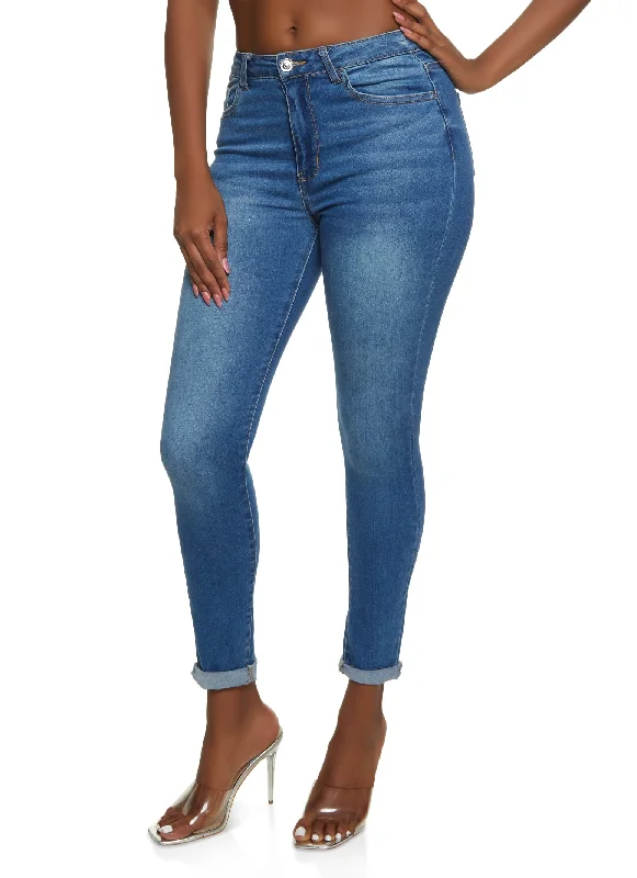 WAX Whiskered Rolled Cuff Skinny Jeans Trendy Colored Denim Jeans