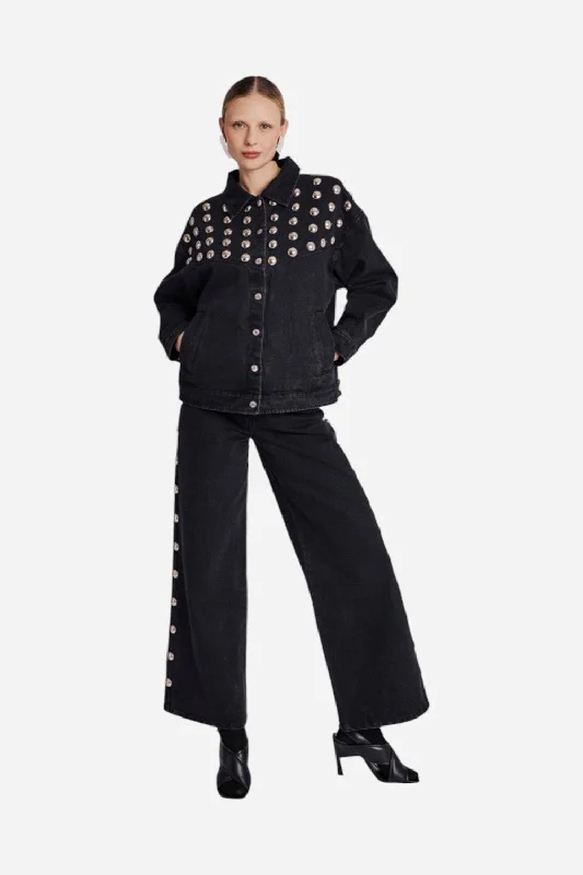 Bernice Memphis Studded Jeans in Black Trendy Patchwork Denim Jeans