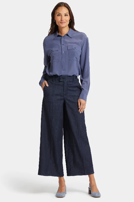 Mona Wide Leg Trouser Ankle Jeans - Lightweight Rinse Fashionable Relaxed Fit Denim