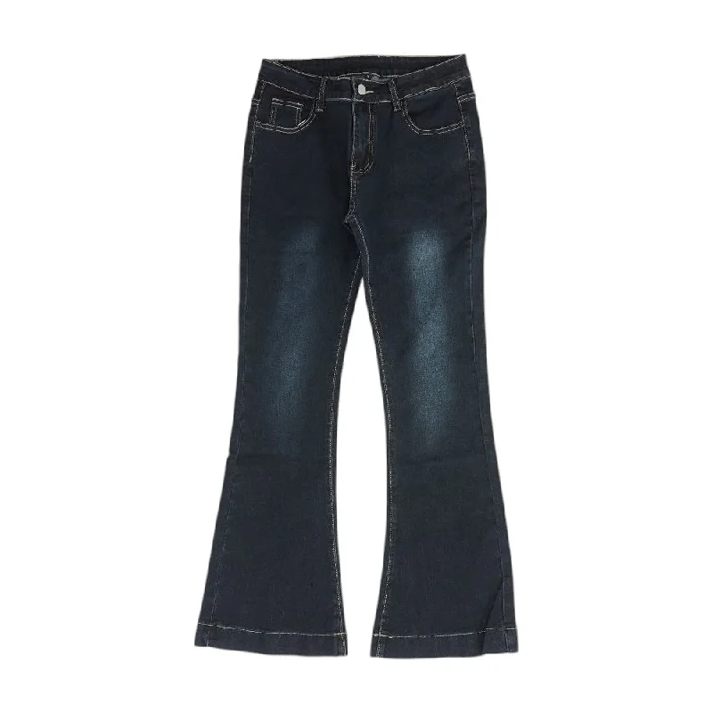 Navy Solid Bell Bottom Jeans Casual Wide-Legged Denim Jeans