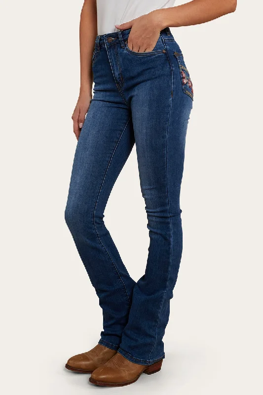 Penny Rodeo Womens High-Rise Bootleg Jeans - Vintage Blue Stylish Shredded Denim Jeans