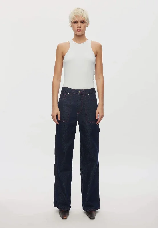 Player Jeans - Raw/Red Stitch Fashionable Vintage Wash Jeans