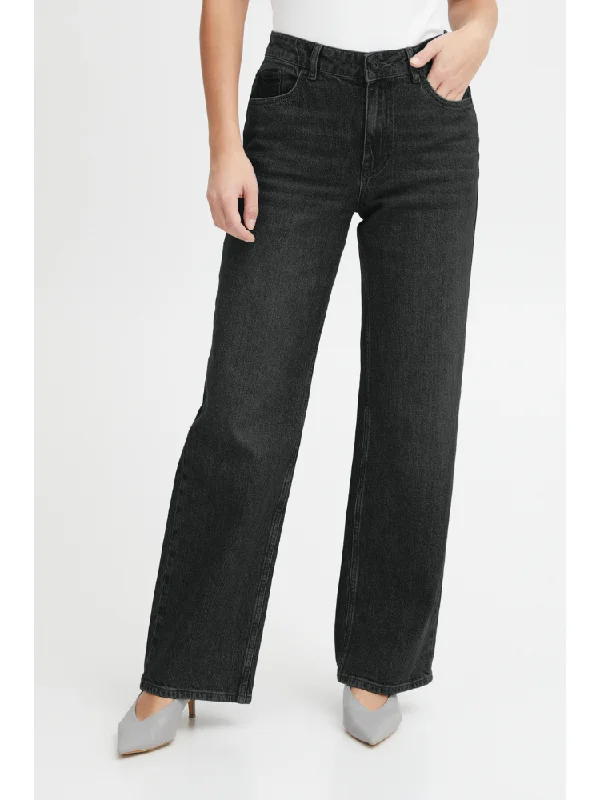 Pulz PzVega High Waist Wide Leg Jeans Black Stylish High-Rise Mom Jeans