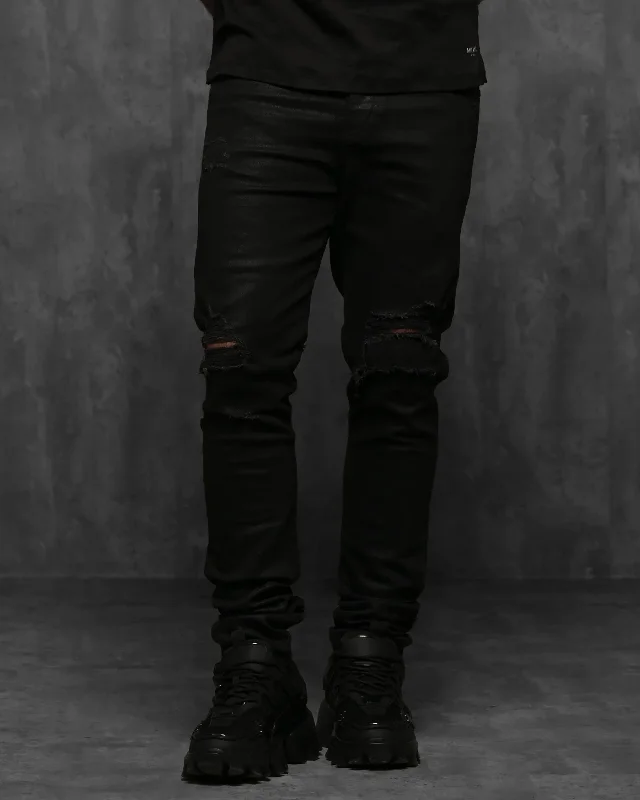 Ramiro Waxed Denim Jeans Trendy Patchwork Denim Jeans