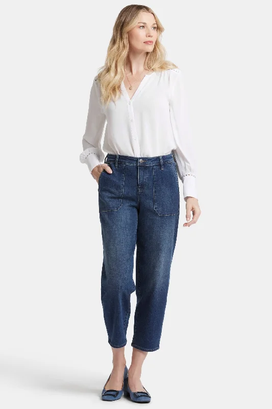 Relaxed Utility Ankle Jeans - Wellspring Trendy Paperbag Waist Jeans