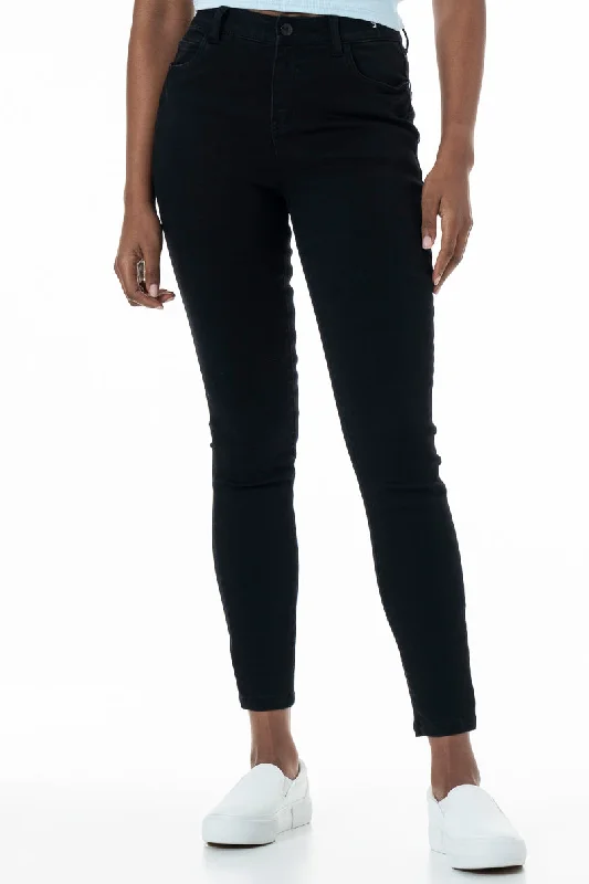 Rf01 Mid Rise Skinny Jeans _ 151005 _ Black Trendy Paperbag Waist Jeans