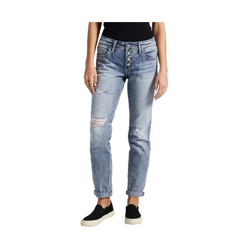 Silver Jeans Co. Women's Boyfriend Mid Rise Slim Leg Jean - Indigo Elegant Tapered Leg Denim