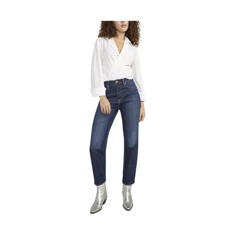 Silver Jeans Women's Highly Desirable High Rise Slim Straight Leg Jeans - Indigo - ONLINE STORE CREDIT/EXCHANGE ONLY Classic Button Fly Jeans