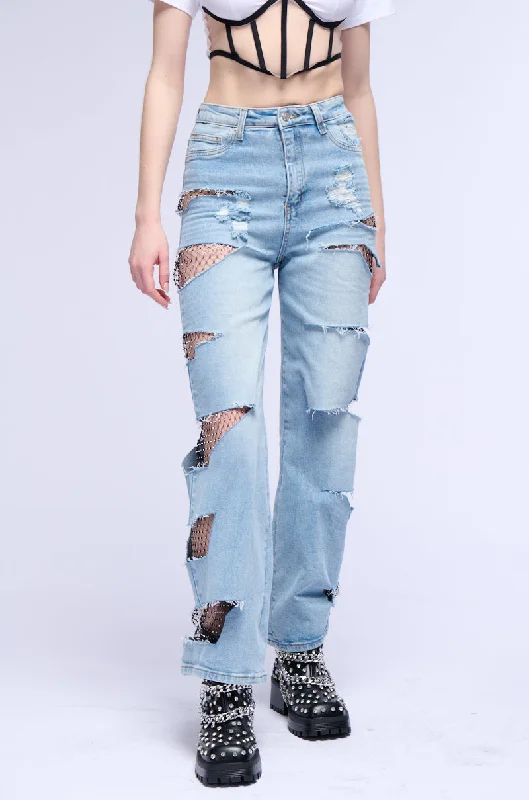 STARSTRUCK RHINESTONE RELAXED JEANS Trendy Pleated Waist Jeans