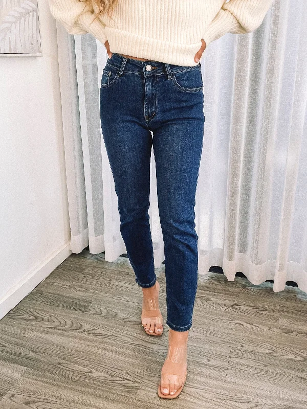 Thalira Jeans - Dark Blue Stylish Stone-Wash Denim Jeans