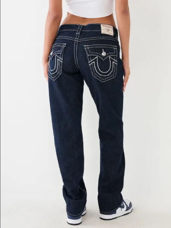 True Religion Big T RICKI Straight Fit Black Mid-Rise Solid Jeans Fashionable Straight Cut Jeans