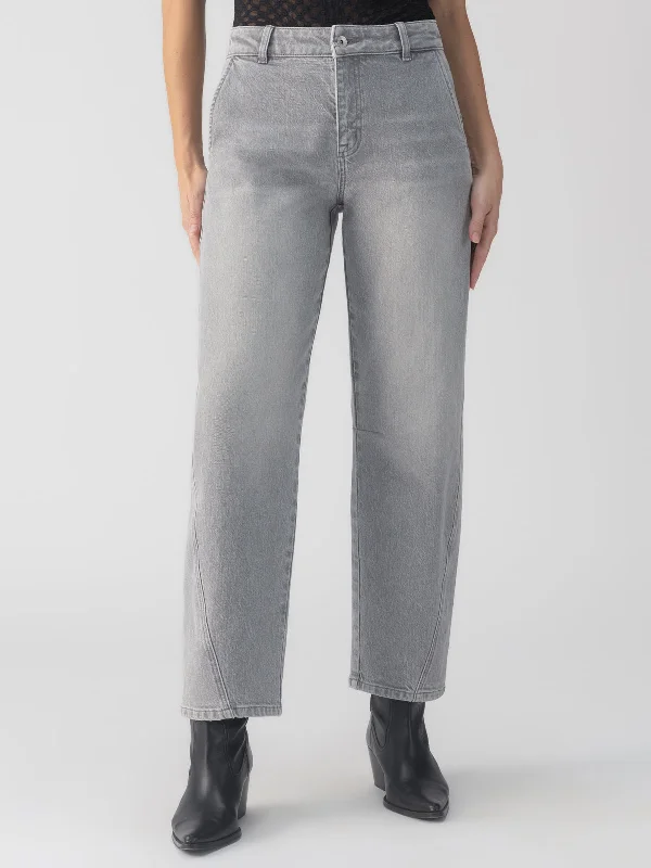 Twisted Seam Standard Rise Jeans Barrel Grey Mist Fashionable Relaxed Fit Denim