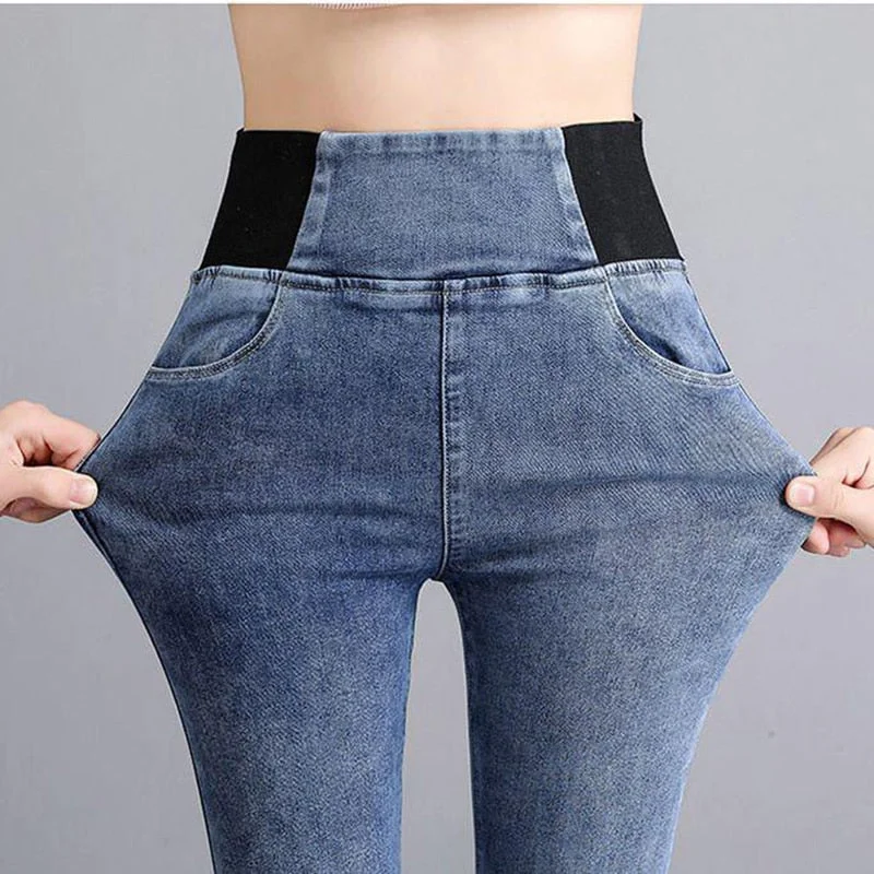 Vintage High Waist Skinny Denim Pencil Pants Women's Large Size Casual Stretch Jeans Female Elastic Wais Street Wear Trousers Trendy Vintage Denim Jeans