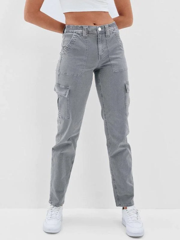 Washed Women's Cargo Denim Jeans Trendy Skinny Fit Jeans