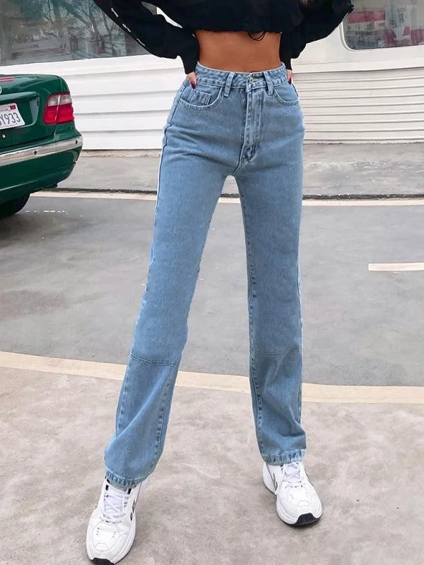 Women Denim Jeans - High Waist Straight-leg Elegant Skinny Leg Jeans