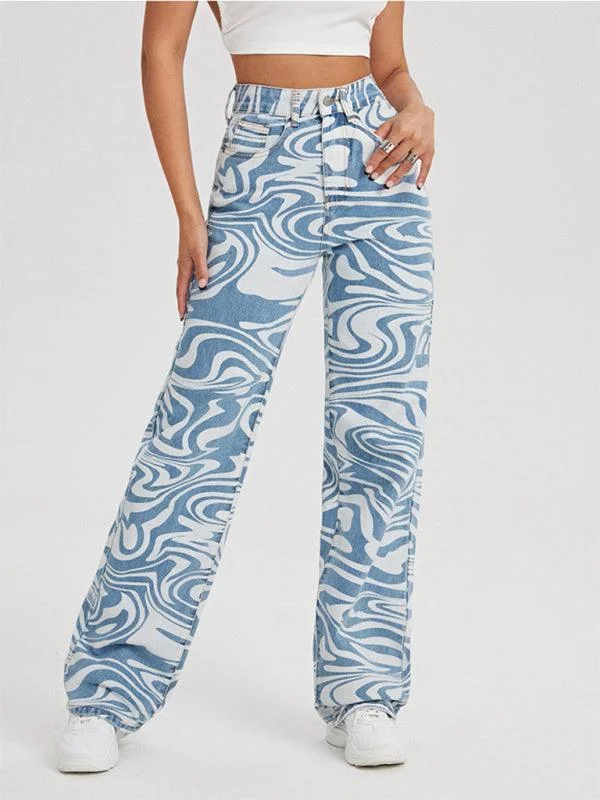 Women Mid-Rise Jeans - Swirl Abstract Jeans Chic Vintage-Inspired Denim Jeans