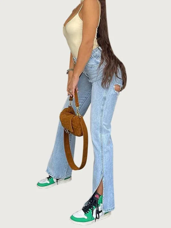 Women Slit Jeans Elegant Tapered Leg Denim