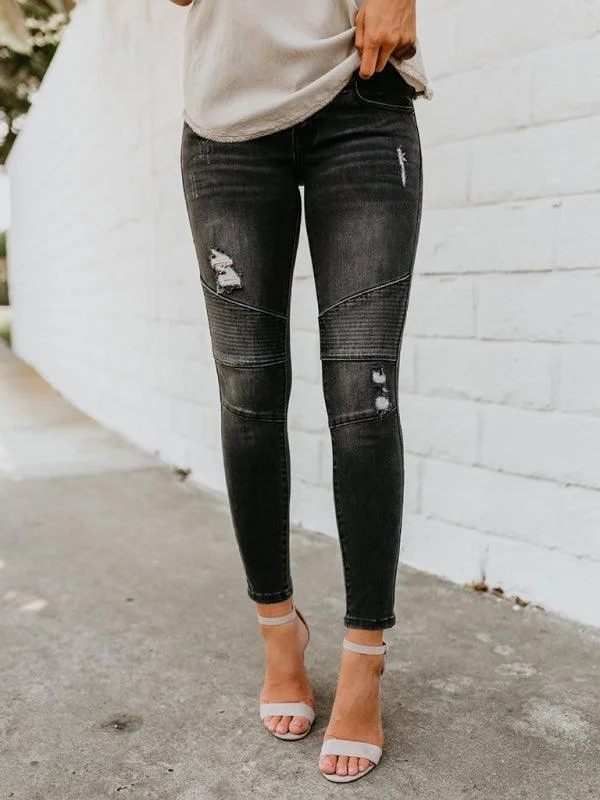 Women's Biker Skinny Jeans Stylish Acid-Wash Jeans