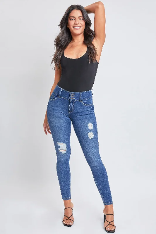 Women's Essential 3 Button Skinny Jeans Casual Bootcut Ripped Jeans