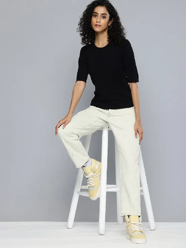 Women's High Rise 501 Straight Fit Button Fly Jeans Comfortable Low-Rise Jeans