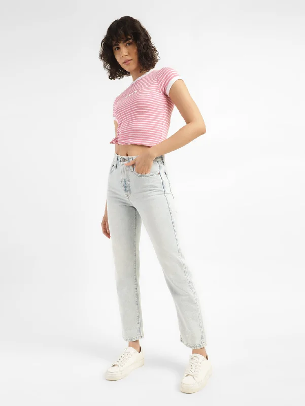 Women's Mid Rise Wedgie Straight Fit Jeans Trendy Paperbag Waist Jeans