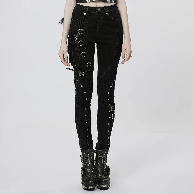Women's Punk Big-pocket Nailed Jeans Comfortable Zip-Up Skinny Jeans