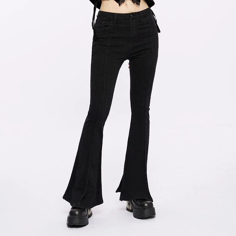 Women's Punk Slim Fitted Flared Jeans Casual Straight-Leg Jeans