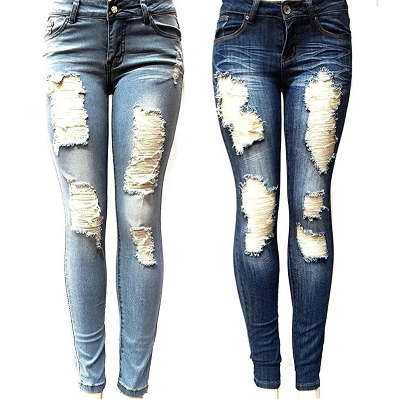 Women's Skinny Hole Ripped Jeans New Fashion WomenPants Boyfriend Denim Biker Jeans Female Pencil Pants Softener Fashionable Raw Edge Jeans Women's Skinny Hole Ripped Jeans New Fashion WomenPants Boyfriend Denim Biker Jeans Female Pencil Pants Softener Fashionable Raw Edge Jeans