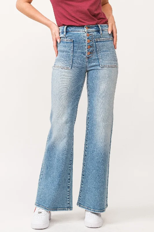 Dear John Fiona High Rise Clean Hem Wide Leg Jeans Ardmore Cozy Stretch High-Waist Jeans