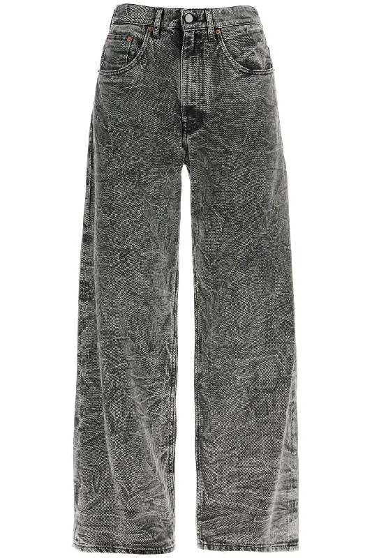 Wrinkled Effect Jeans  - Grey Comfortable Flare Leg Jeans