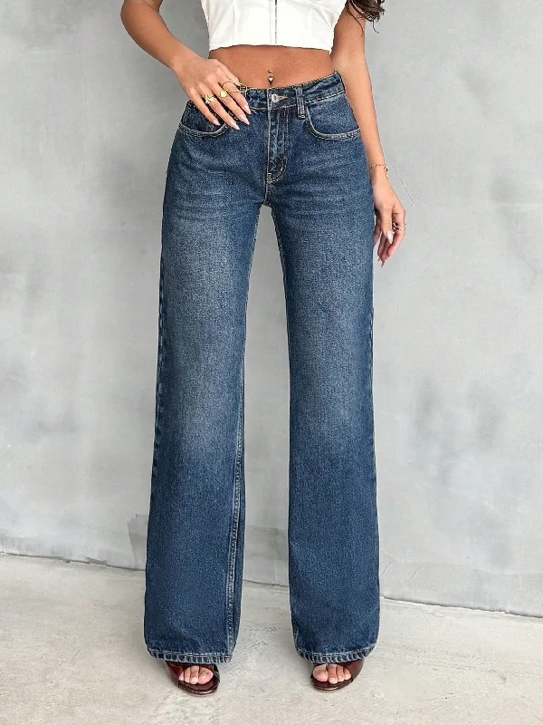 Aged Rust Blue Loose Straight Fit Jeans Chic Vintage-Inspired Denim Jeans